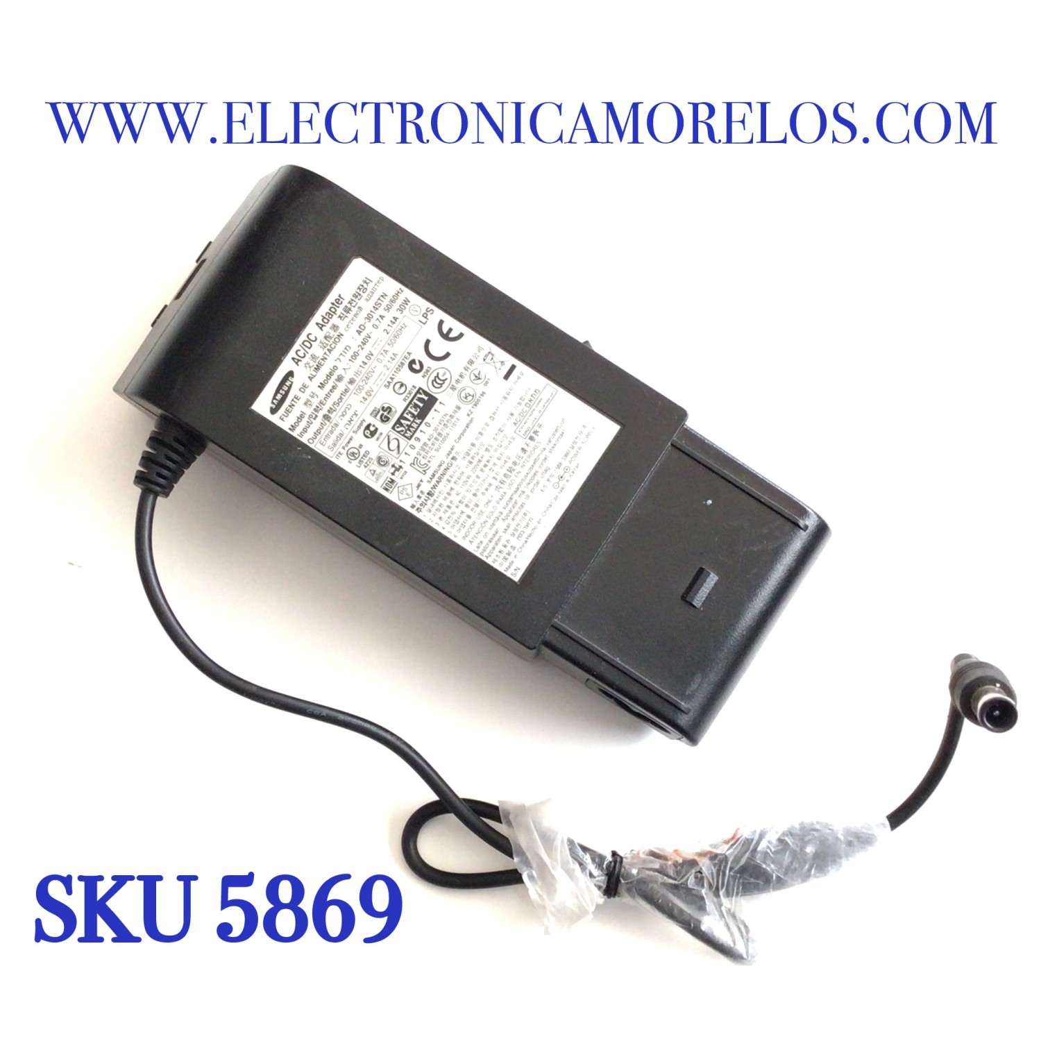 CARGADOR / ADAPTADOR DE FUENTE DE ALIMENTACION AC/DC SAMSUNG / NUMERO DE PARTE AD-304STN / SAA110587EA / ENTRADA VCA 100-240V~ 0.7A 50/60HZ / SALIDA VCD 14.0V 2.14A / 30W / MODELO AD-304STN / S22B300N / S22B300B / S22B300H